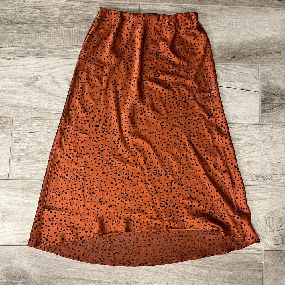 Orange and navy slip satin skirt